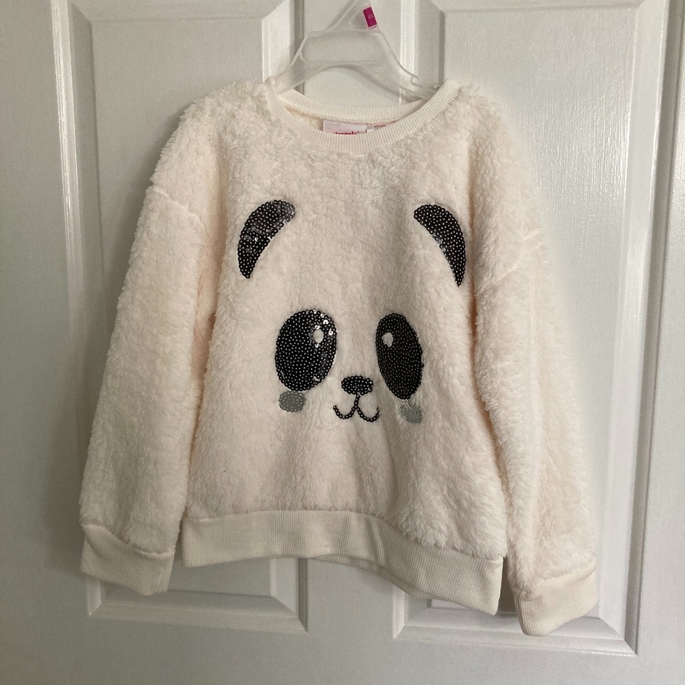 Girls Poof Plush Sequin Panda Sweatshirt, Extremely Me-Brand new!